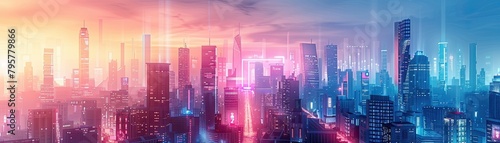 A neon-infused cityscape pulses with life in a depiction of a high-tech urban future