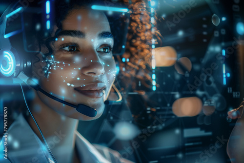 female call centre agent futuristic technology
