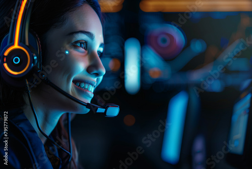 female call centre agent futuristic technology