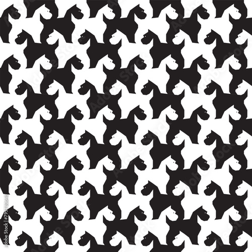 Abstract black and white terrier dog design pattern on repeat pattern