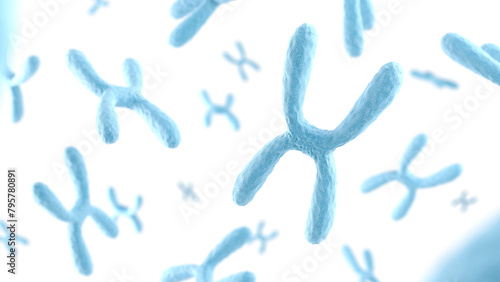 Chromosome on white background. Blue color. 3d illustration.