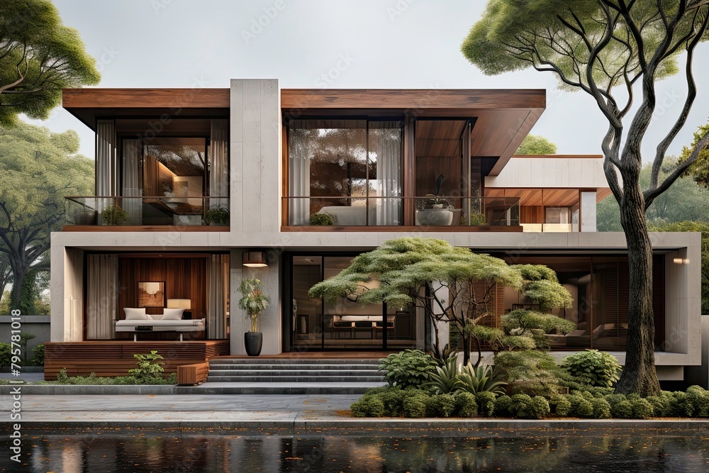 Contemporary Home with Reflection on Water Surface Contemporary Home with Reflection on Water Surface