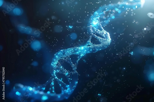 glowing blue dna molecule structure floating in dark space genetic engineering 3d illustration