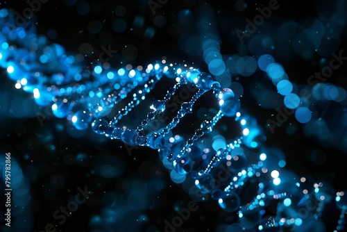 glowing blue dna molecule structure floating in dark space genetic engineering 3d illustration © Lucija