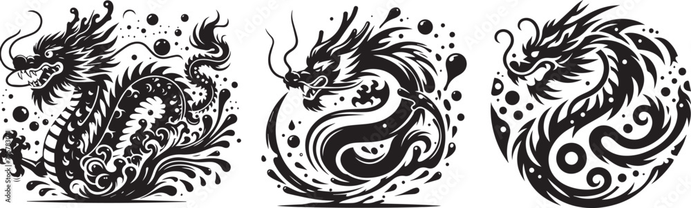 dangerous dragon black decoratiion vector, animal shape silhouette decorative vector, monochrome print clipart illustration, laser cutting engraving nocolor