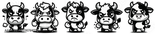 cute cow and bull, black vector, silhouette illustration laser cutting engraving transparent background, monochrome shape