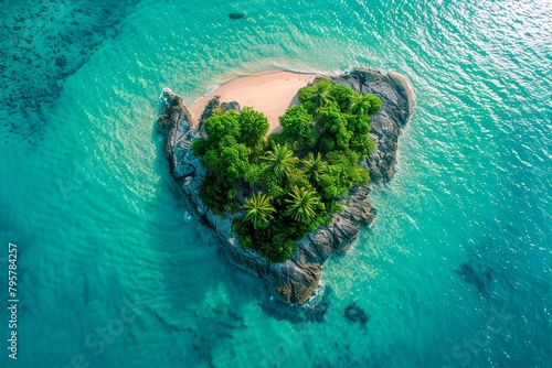 heartshaped tropical island paradise aerial view for love and vacation concept