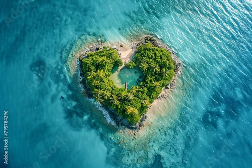 heartshaped tropical island paradise aerial view for love and vacation concept