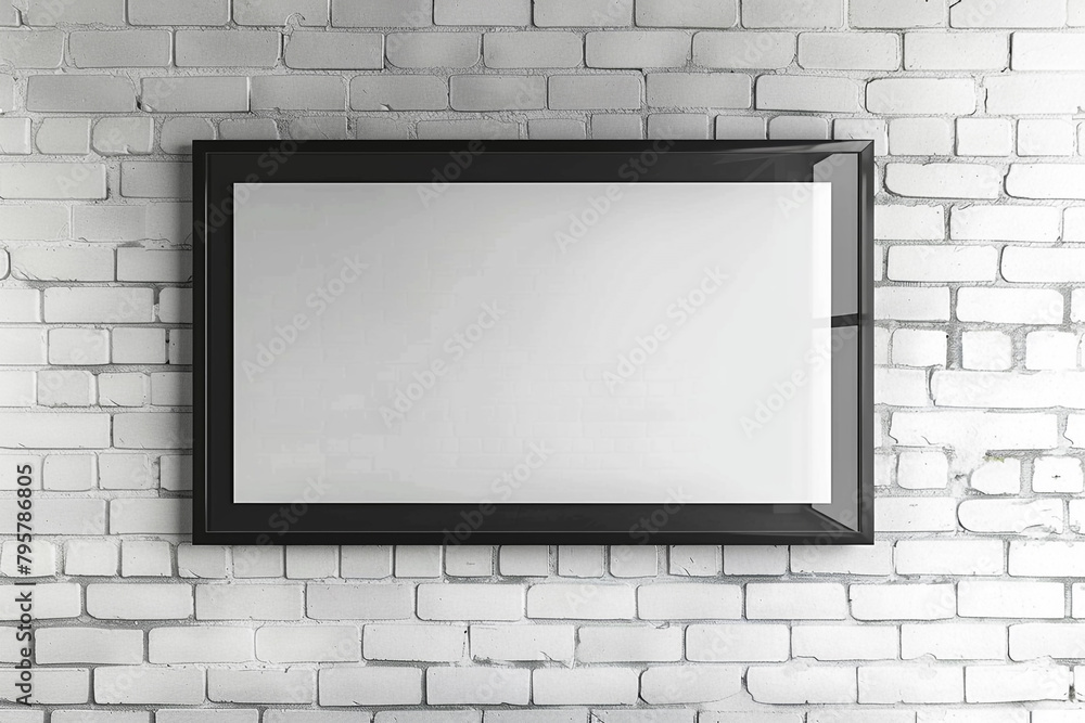 Crisp Mockup of Black-bordered Banner Hanging on White Brick Wall - True-to-life HD Resolution Crisp Mockup of Black-bordered Banner Hanging on White Brick Wall - True-to-life HD Resolution