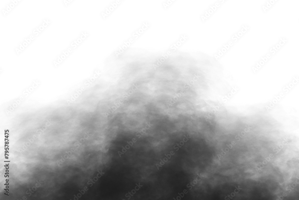 Dark rising and floating smoke on transparent background. Fog texture effect overlay isolated on white. Black steam or vapor in PNG. Design element.