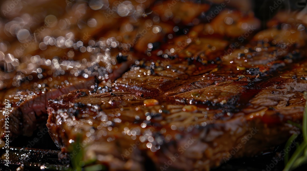 A close-up perfectly cooked dry-aged beef and ready to serve