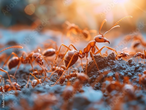 Ant colonies operate with impeccable coordination, a parallel to how workflow automation software manages tasks and deadlines without a hitch, background concept © Sweettymojidesign