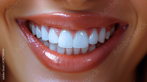 close up of a woman smiling  perfect white teeth smile  orthodonsis results