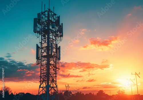 a tower with a sunset behind it