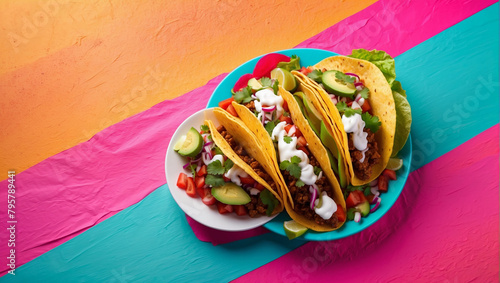 Tacos background with copy space, mexican food banner, tacos advertise banner photo