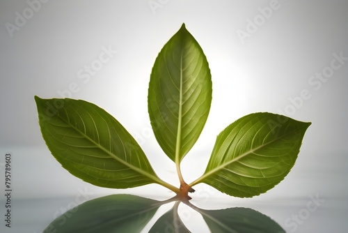 Set of green leaves isolated on white background 