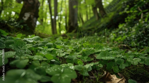 Green clover leafs in the forest of Ireland | National Limerick Day