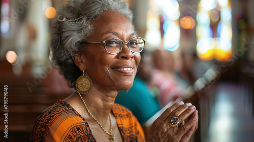 afro american woman at a church service photo