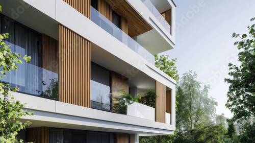 Architectural detail of a contemporary apartment complex with balconies