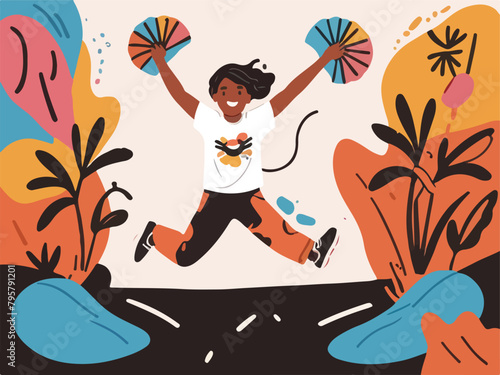 Rhythmic Jumping - Exciting EDM Waves with Enthusiastic Personnel. Flat Vector Illustration. EPS 10.