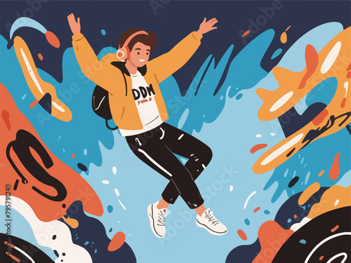 Rhythmic Jumping - Exciting EDM Waves with Enthusiastic Personnel. Flat Vector Illustration. EPS 10.