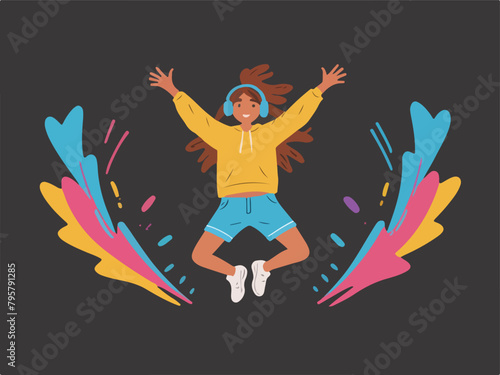 Rhythmic Jumping - Exciting EDM Waves with Enthusiastic Personnel. Flat Vector Illustration. EPS 10.