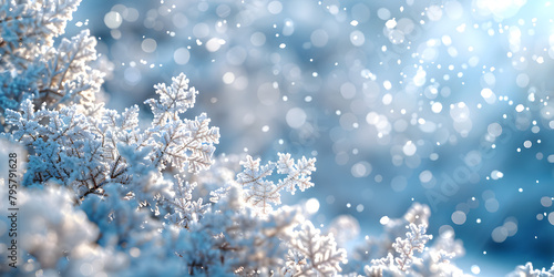 Winter's Gentle Awakening: Soft Blue Background with Falling Snowflakes and Copy Space