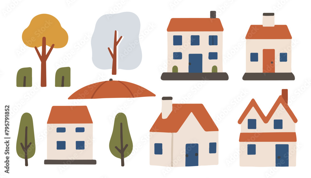 Modern Minimalist Flat Vector Design. House and Tree Icon Layout.