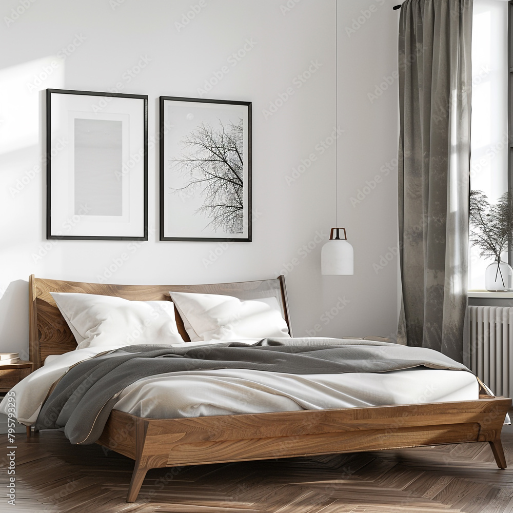 Modern bedroom mockup featuring elegant frames and a stylish wooden bed, captured in full Ultra HD clarity. --v 6.0 - Image #4 @Kashif