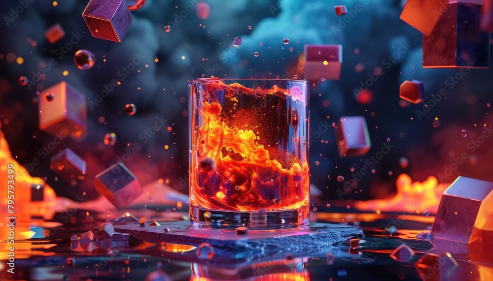 Clear glass filled with molten lava, a mesmerizing display of nature's fiery dance. 🔥🥃 #LiquidFire