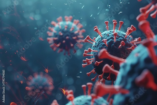 microscopic view of coronavirus or flu virus microbiology and virology concept illustration photo