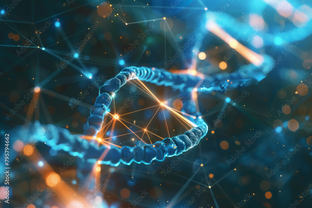 A graph line intertwined with a DNA strand, representing biotech or healthcare innovation