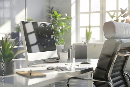modern office interior workplace desk setup professional business environment 3d illustration