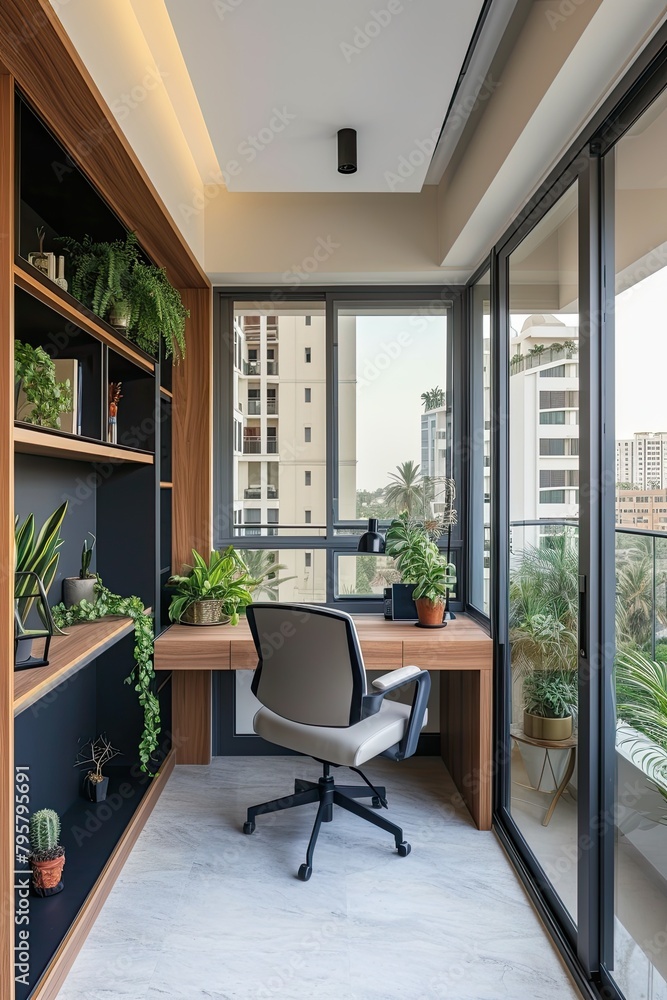 Modern office oasis featuring sleek desk and lush greenery 🌿💼 Productivity meets serenity in this harmonious workspace #NatureInspired