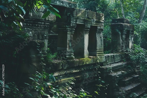 mysterious ancient stone ruins in dense jungle archaeological discovery concept