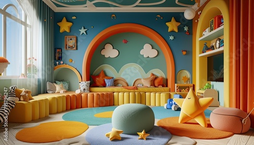 Vibrant kids  room with star-shaped archway          Creatively colorful space sparks imagination and joy for young adventurers  DreamyNook     
