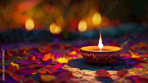 Happy Diwali - Clay Diya Lamp with bokeh background