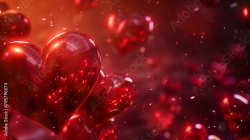 Valentine's day background with red hearts. 3D rendering