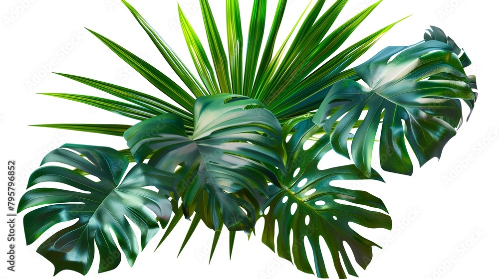 Fototapeta premium Tropical background with monstera leaves. 3d illustration.