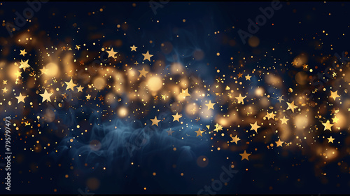 background with golden stars auf blue dark background photo