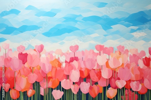 Tulip field sky painting backgrounds outdoors #795798289