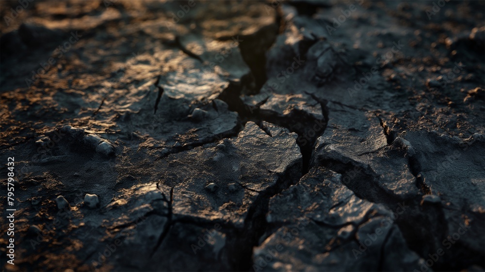 The image of the ground is broken, showing drought. The image of the ground is broken, showing drought.