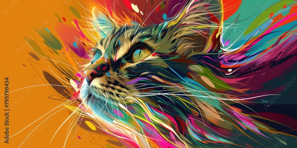 Fototapeta Abstract cat art, a kaleidoscope of feline grace and imagination ?? Captivating shapes and colors dance in harmony.
