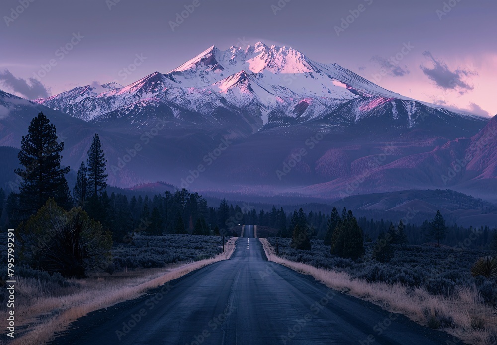 a road leading to a snowy mountain