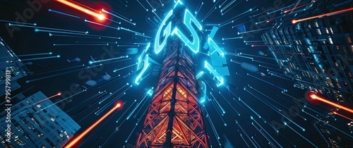 5G data connection with cellular tower, ushering in next-gen technology 📶🌐 Advancing connectivity and speed. photo