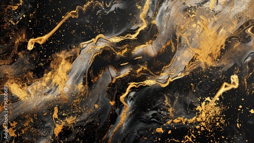 the allure of luxury with a gold and black liquid background, where fluid splashes and swirls of gold mingle with sleek black, creating a mesmerizing display of opulence and elegance