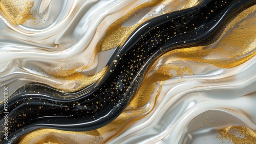 the allure of luxury with a gold and black liquid background, featuring dynamic waves of golden flow cascading and swirling on a backdrop of pure white, evoking a sense of sophistication and grandeur