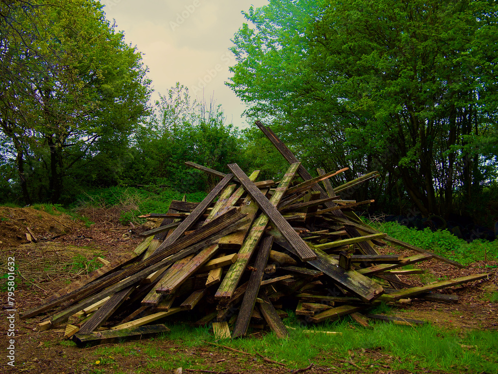 Fototapeta premium Bonfire planks of wood for burning pile