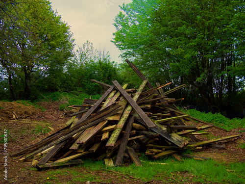 Bonfire planks of wood for burning pile
