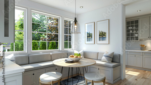Morning Comfort  Cozy Breakfast Nook with Built-in Banquette and Pendant Light